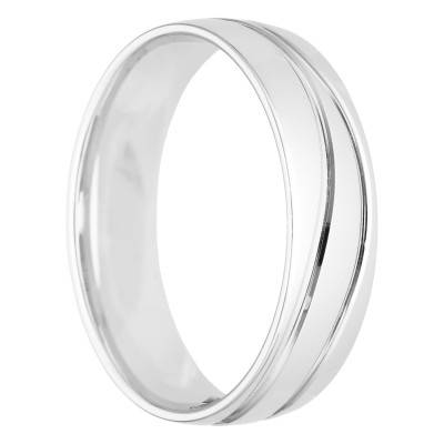 Alliance Demi-Bombée Confort Rainurée Inclinée en Or Blanc 750, Largeur 5 mm - Amore