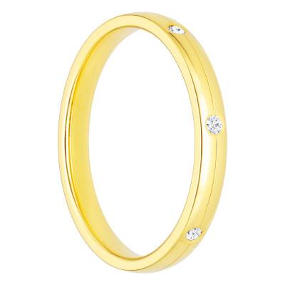 Alliance Demi-Bombée Confort Rainurée en Or Jaune 750 & Diamants 0,105 ct, Largeur 3 mm ou 4 mm - Amore