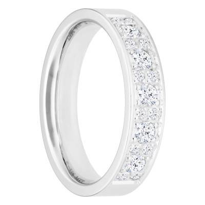 Alliance Ruban Confort en Or Blanc 750 & Rail de Diamants 0,42 ct, Largeur de 4 mm et 5 mm - Amore