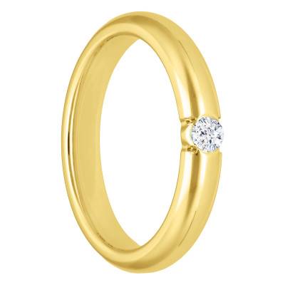 Alliance Demi-Jonc Confort en Or Jaune 750 & Diamant 0,10 ct, Largeur 4 mm ou 5 mm - Amore