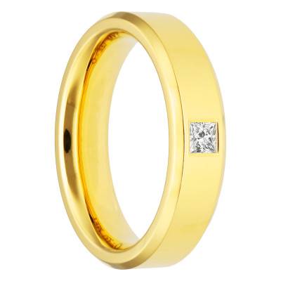 Alliance Ruban Confort en Or Jaune 750 & Diamant 0,06 ct, Largeur 5 mm - Amore