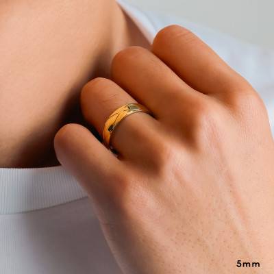 Alliance Demi-Bombée Confort Losanges en Or Jaune 750, Largeur 4 mm ou 5 mm - Amore