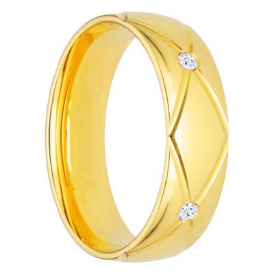 Alliance Demi-Bombée Confort Losanges en Or Jaune 750 & Diamants 0,1 ct, Largeur 4 mm ou 5 mm - Amore