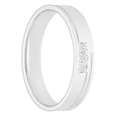 Alliance Ruban Confort Triple Demi-Rainures en Or Blanc 750 & Diamants 0,03 ct, Largeur de 4 mm ou 5 mm - Amore