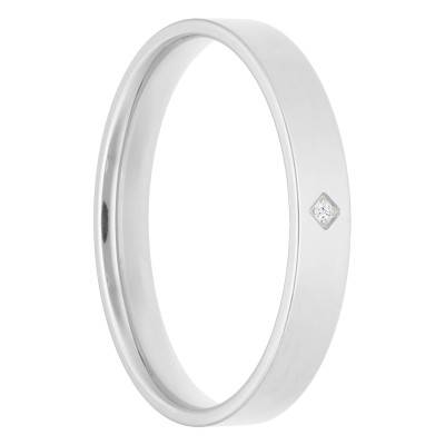 Alliance Ruban Confort en Or Blanc 375 & Diamant 0,005 ct, Largeur de 2 mm à 5 mm - Amore