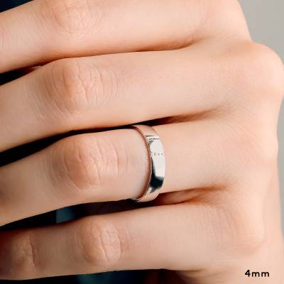 Alliance Demi-Bombée Confort en Or Blanc 750 & Diamants, Largeur 4 mm ou 5 mm - Amore