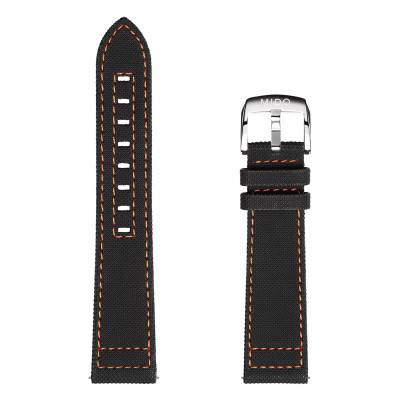Bracelet de montre cuir noir surpiqures orange 21mm - Mido