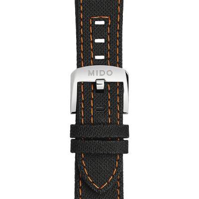 Bracelet de montre cuir noir surpiqures orange 21mm - Mido