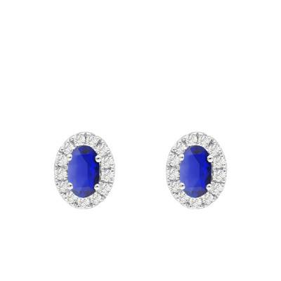 Boucles d'oreilles Ovales en Or Blanc 375 ou 750, Saphirs & Diamants 0,18 ct - Aurora