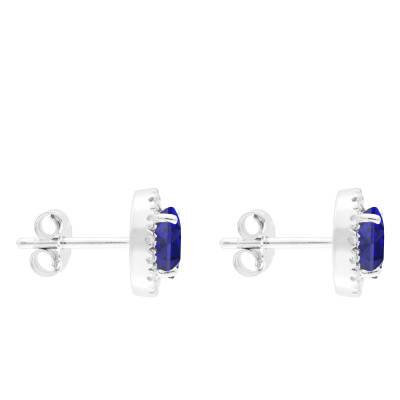 Boucles d'oreilles Ovales en Or Blanc 375 ou 750, Saphirs & Diamants 0,18 ct - Aurora