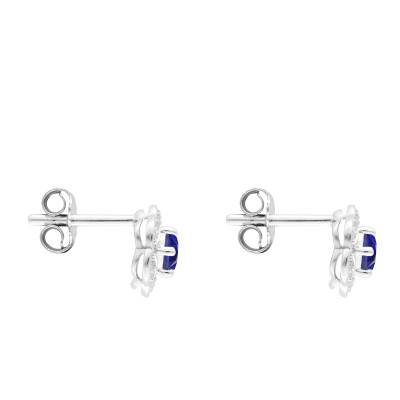 Boucles d'oreilles Florales en Or Blanc 375 ou 750, Saphirs & Diamants 0,07 ct - Aurora