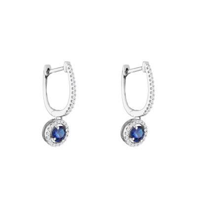 Boucles d'oreilles en Or Blanc 375 ou 750, Saphirs & Diamants 0,18 ct - Aurora