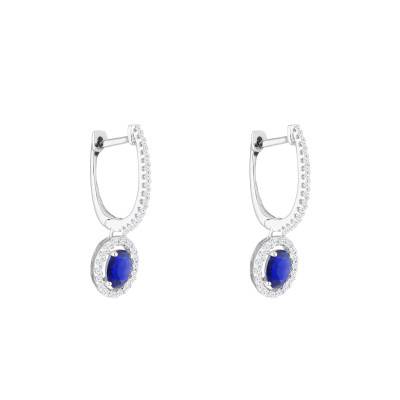 Boucles d'oreilles en Or Blanc 375 ou 750, Saphirs & Diamants 0,20 ct - Aurora