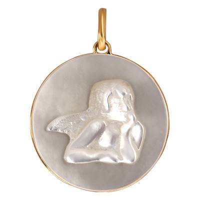 Médaille Ange Raphaël Nacre & Or Jaune 750, Diamètre 18 mm - Emanessence
