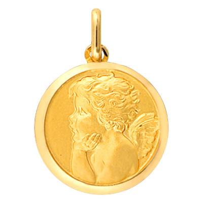 Médaille Ange Songeur de Profil Or Jaune, Diamètre 16 mm - Lucas Lucor