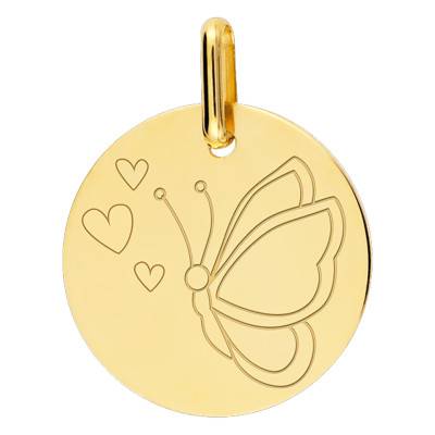 Médaille Papillon Or Jaune 375, Diamètre 15 mm - Lucas Lucor