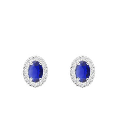 Boucles d'oreilles Ovales, Or Blanc 375 ou 750, Saphirs & Diamants 0,18 ct - Aurora