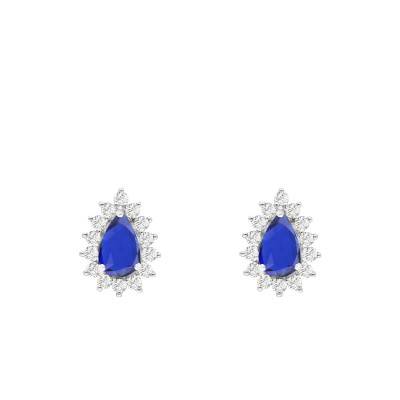 Boucles d'oreilles Gouttes en Or Blanc 375 ou 750, Saphirs & Diamants 0,08 ct - Aurora
