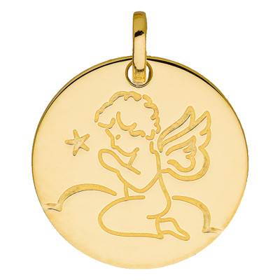 Médaille Ange en prière, Or Jaune 375, Diamètre 16 mm - Vandona
