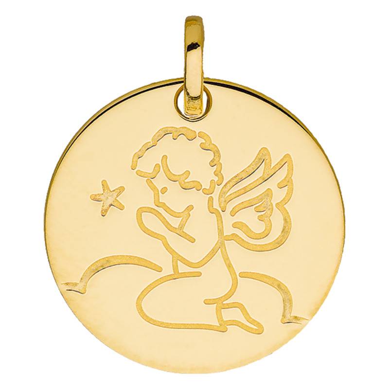 375 Yellow Gold Praying Angel Medal, Diameter 16 mm - Vandona