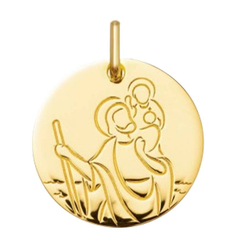 750/1000 Yellow Gold Laser Saint Christopher Medal, Diameter 16 mm - Argyor