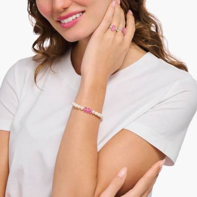 925 Silver & Pearl Pink Haribo Charm Bracelet, Length 15 cm to 17 cm, Width 14,50 mm - A2154-082-9 - Thomas Sabo