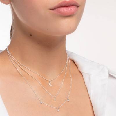 Collier Double en Argent 925 & Zircones Blanches, Longueur 40 à 45 cm, Largeur 1,00 mm - KE2078-051-14 - Thomas Sabo