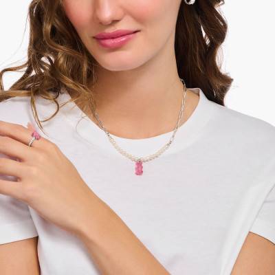 925 Silver & Crystal Pink Haribo Necklace with Freshwater Pearls, Length 40 cm to 45 cm - KE2207-082-9 - Thomas Sabo