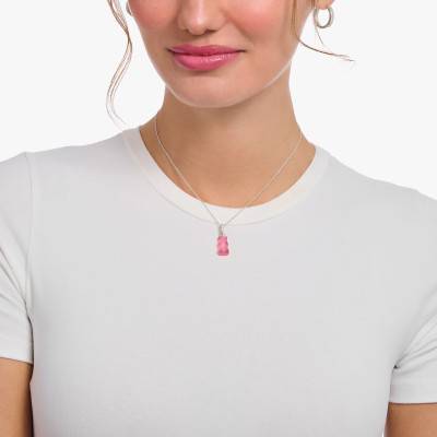 925 Silver & Cubic Zirconia and Crystal Pink Haribo Cable Chain Necklace, Length 40 cm to 45 cm - KE2209-052-9 - Thomas Sabo
