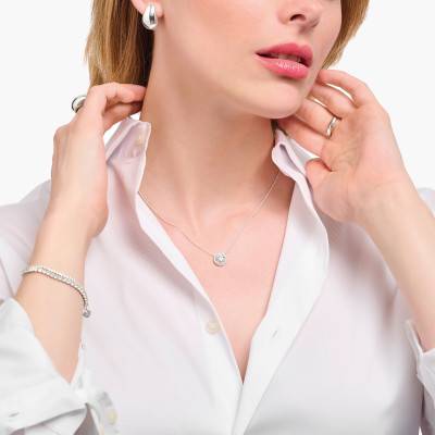 925 Silver & White Zirconium Oxide Halo Necklace, Length 40 cm to 45 cm, Width 1 mm - KE2279-051-14 - Thomas Sabo