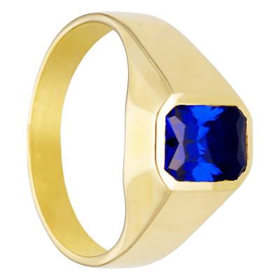 Octagonal Signet Ring in 375/1000 Yellow Gold & Blue Stone - Imperium