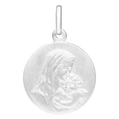 Médaille Vierge & l'Enfant Jesus, Argent 925, Diamètre 17 mm - Emanessence