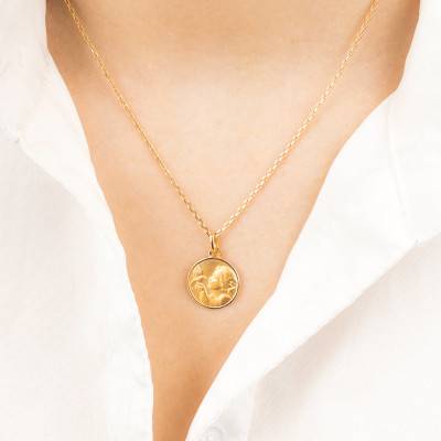 375/1000 Yellow Gold Angel Raphaël & Dove Medal, Diameter 16 mm - Emanessence