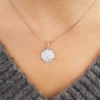 Médaille Facettée Ange Raphaël, Argent 925, Diamètre 15 mm - Emanessence