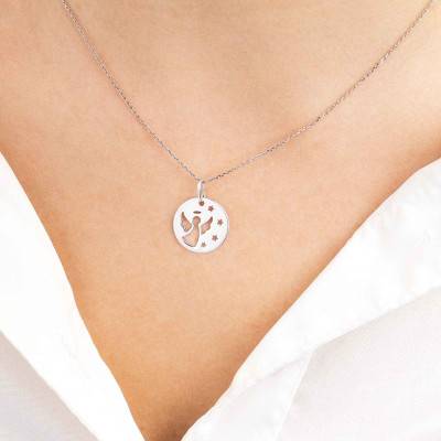 925 Silver Openwork Angel & Stars Medal, 16 mm Diameter - Emanessence