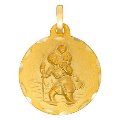750/1000 Yellow Gold Saint Christopher Medal, 18 mm or 22 mm Diameter - Lumiosa