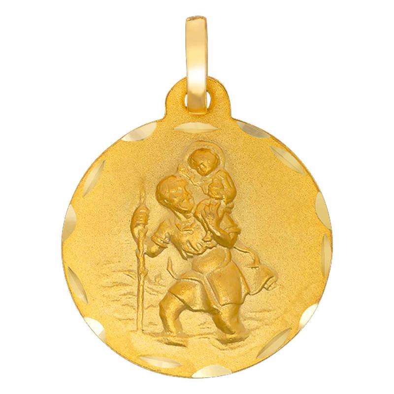 750/1000 Yellow Gold Saint Christopher Medal, 18 mm or 22 mm Diameter - Lumiosa