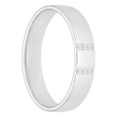 Alliance Demi-Bombée Confort en Or Blanc 375 & Diamants, Largeur 4 mm ou 5 mm - Amore
