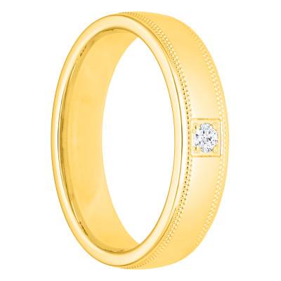 Alliance Demi-Bombée Confort Perlée en Or Jaune 375 & Diamant 0,03 ct, Largeur de 4 mm à 5 mm - Amore
