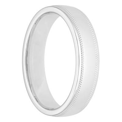 Alliance Demi-Bombée Confort Perlée en Or Blanc 375, Largeur de 4 mm à 5 mm - Amore