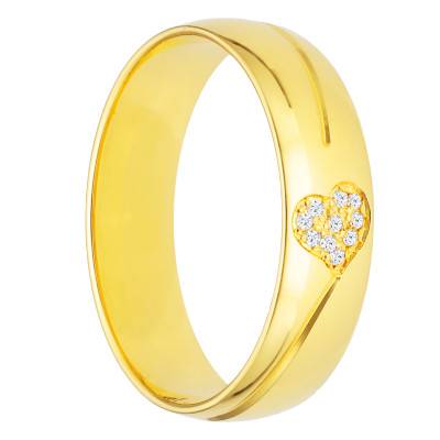 Alliance Demi-Bombée Confort Coeur en Or Jaune 375 & Diamants, Largeur 5 mm - Amore
