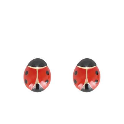 Yellow Gold-Plated Enamel Ladybug Earrings - Bambins