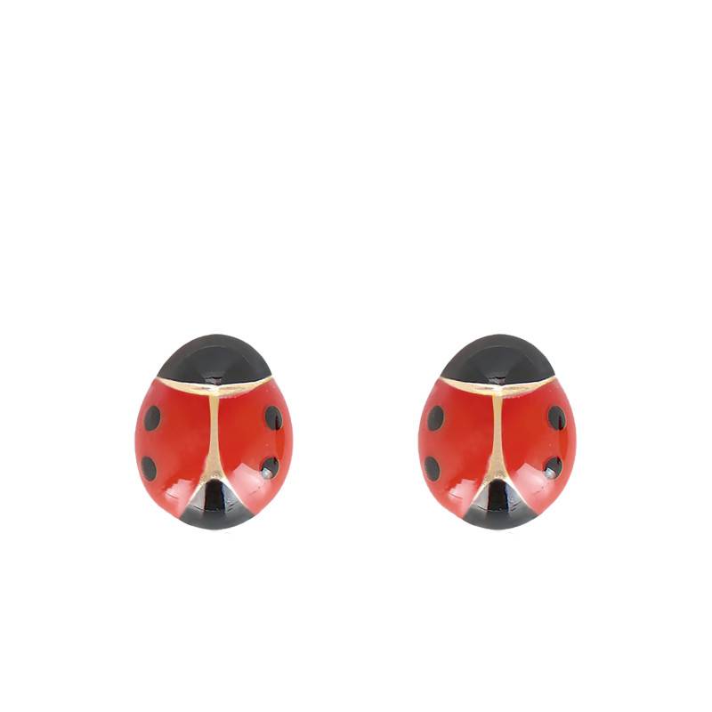 Yellow Gold-Plated Enamel Ladybug Earrings - Bambins