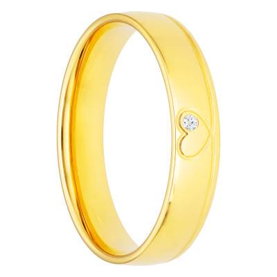Alliance Ruban Confort Coeur en Or Jaune 375 & Diamant 0,01 ct, Largeur 4 mm ou 5 mm - Amore