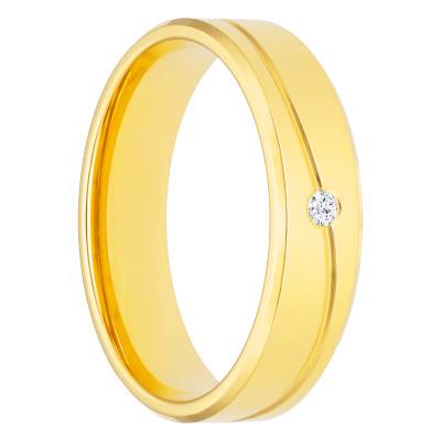 Alliance Ruban Confort à Rainure Inclinée en Or Jaune 375 & Diamant 0,02 ct, Largeur 4 mm ou 5 mm - Amore