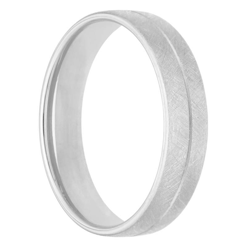 375/1000 White Gold Grooved Comfort Half-Dome Wedding Ring, 4 mm or 5 mm Width - Amore