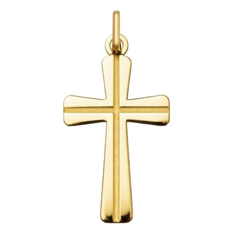 750/1000 Yellow Gold Grooved Cross - Argyor