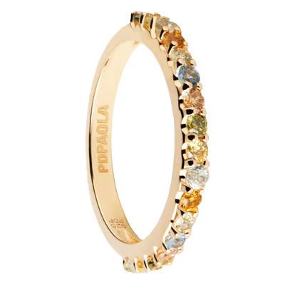 Yellow Gold-Plated Rainbow Semi-Eternity Ring & Multicolor Cubic Zirconia - AN01-C07 - Pdpaola