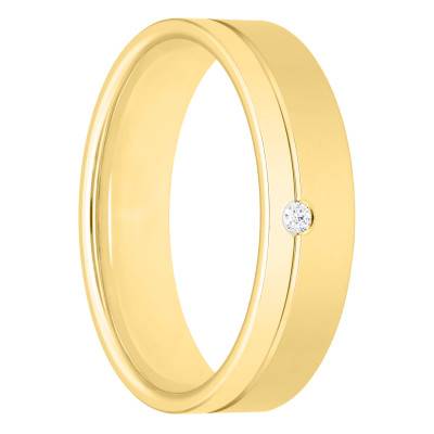 Alliance Ruban Confort Rainurée en Or Jaune 375 & Diamant 0,015 ct, Largeur 4 mm ou 5 mm - Amore