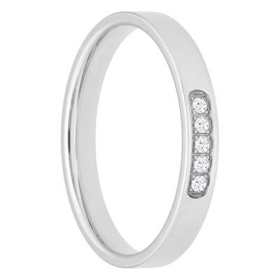 Alliance Ruban Confort en Or Blanc 375 & Diamants 0,05 ct, Largeur de 3 à 5 mm - Amore